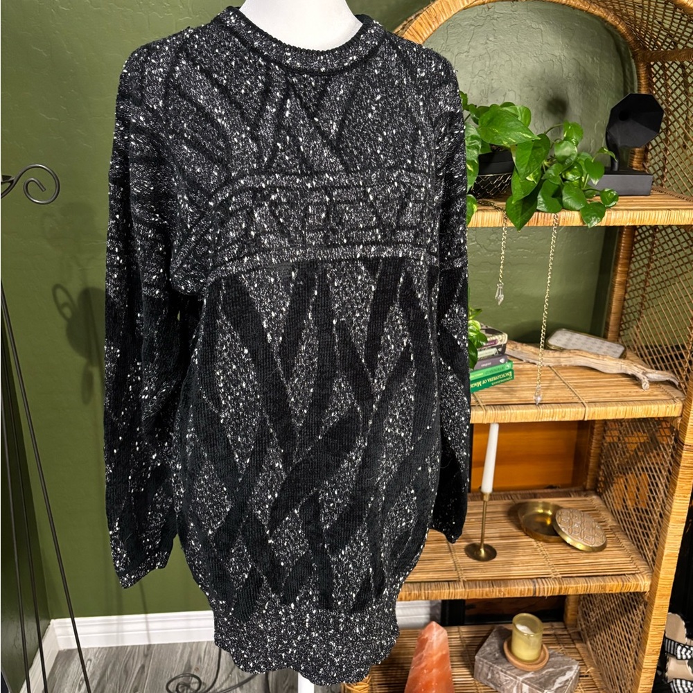 80s Vintage Collections by Michelle Stuart Grey Gray and Black Grandpa Sweater